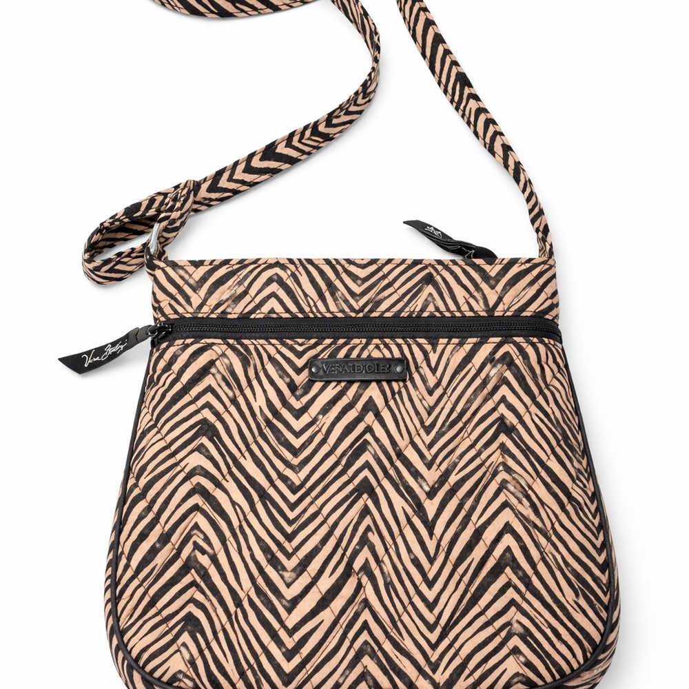 Vera Bradley Quilted Crossbody Bag Black Beige Chevron Cotton